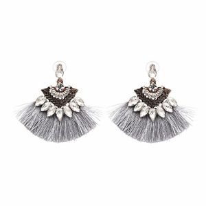 Silver Tassel Earrings with Rhinestones